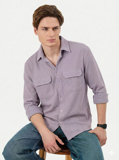 Purple Color Double Side Patch Pocket Knitted Shirt