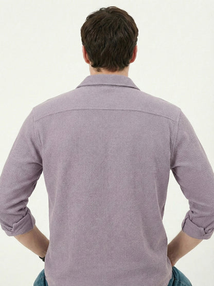 Purple Color Double Side Patch Pocket Knitted Shirt
