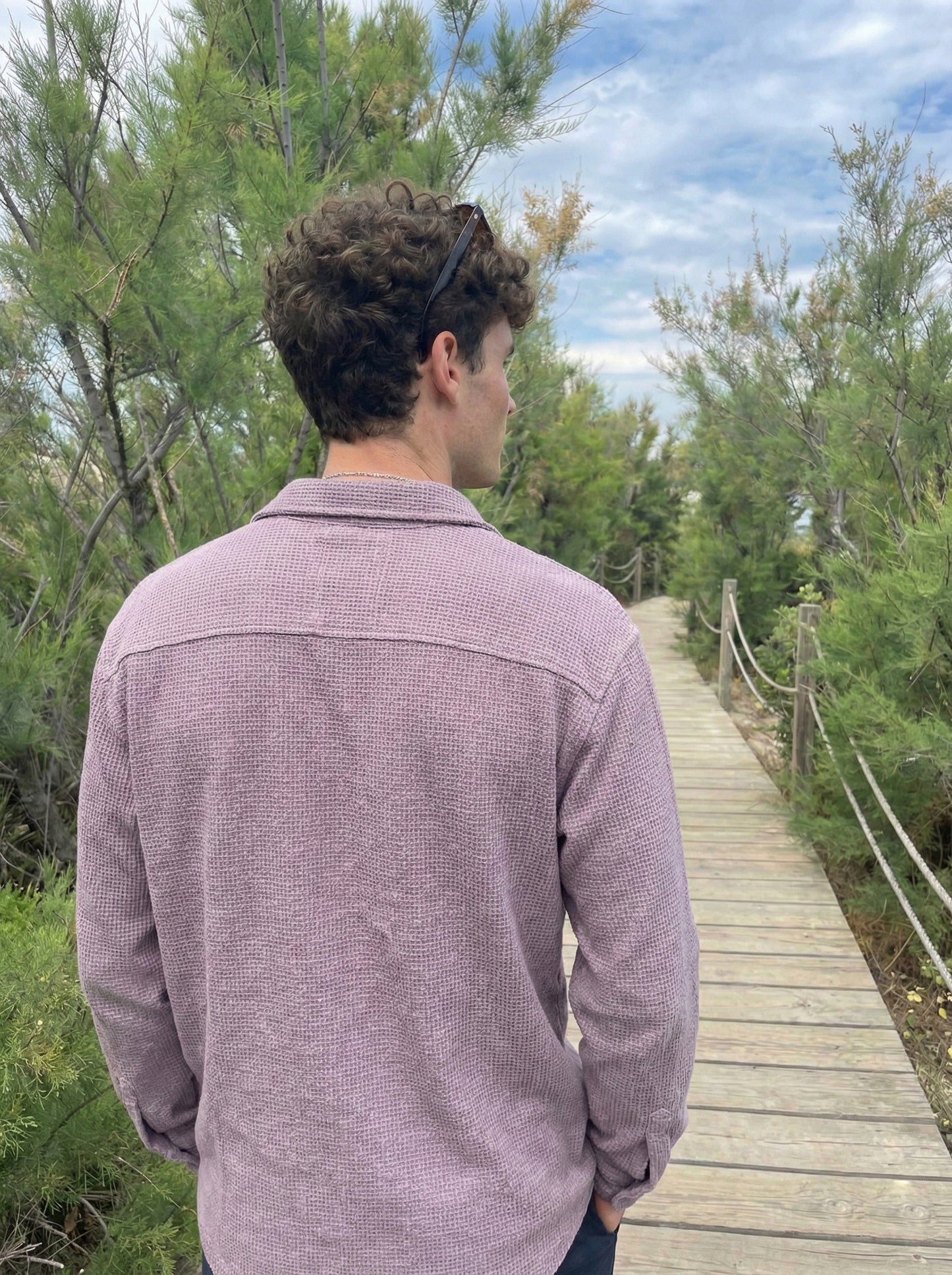 Purple Color Double Side Patch Pocket Knitted Shirt