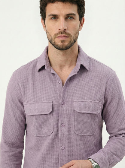 Purple Color Double Side Patch Pocket Knitted Shirt
