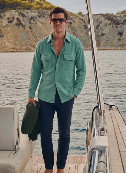 Sea Green Color Jacquard Shirt