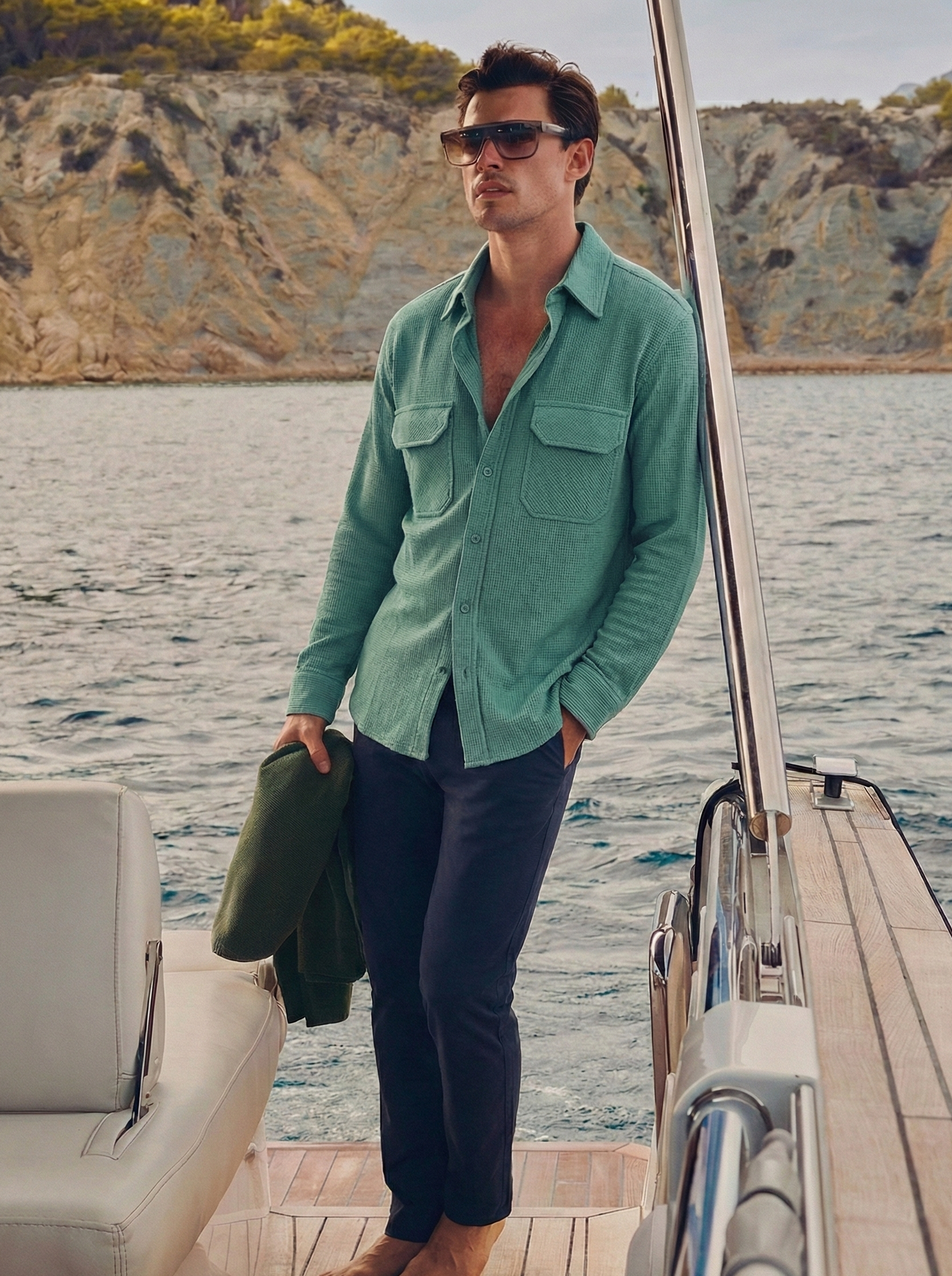 Sea Green Color Jacquard Shirt