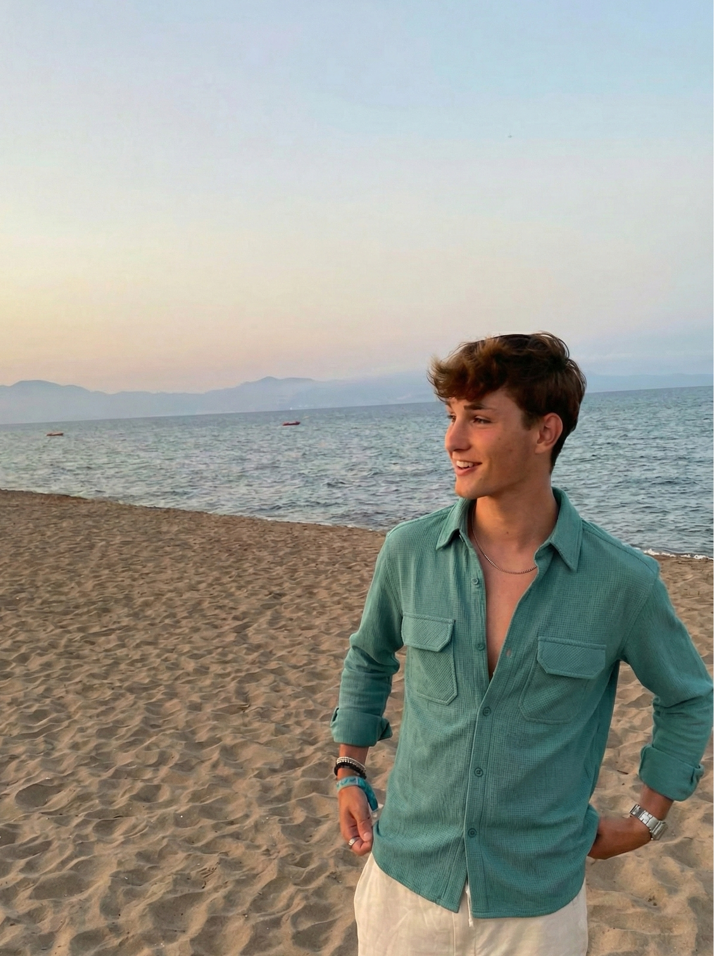 Sea Green Color Double Side Patch Pocket Knitted Fabric Shirt