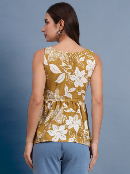 Floral Print Waist Top and Tunics