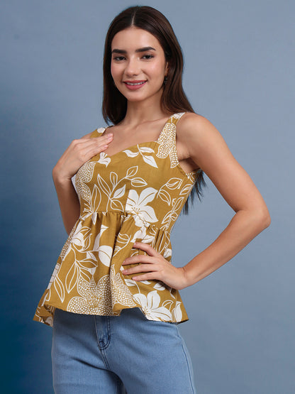 Floral Print Waist Top and Tunics