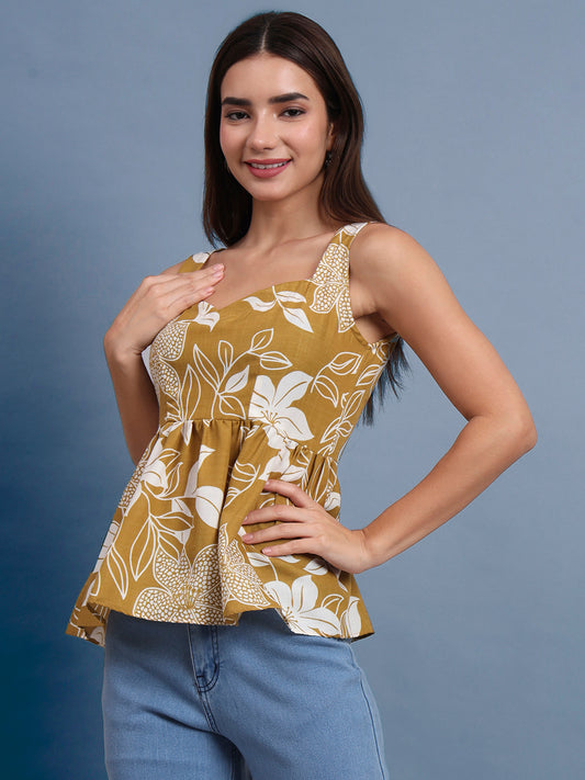 Floral Print Waist Top and Tunics