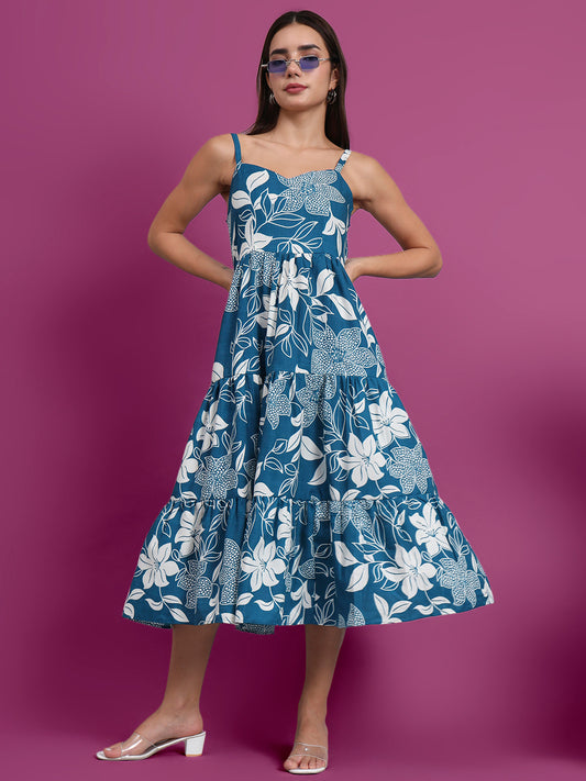 Shoulder Straps Floral Print Dress