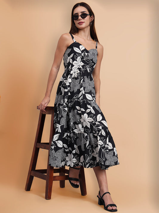 Shoulder Straps Floral Print Dress