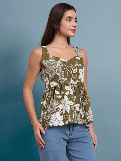 Floral Print Waist Top and Tunics
