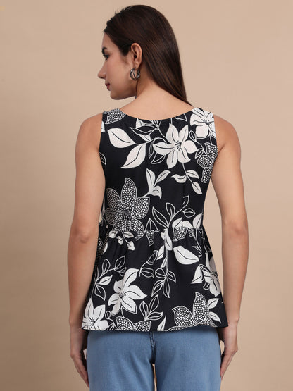 Floral Print Waist Top and Tunics