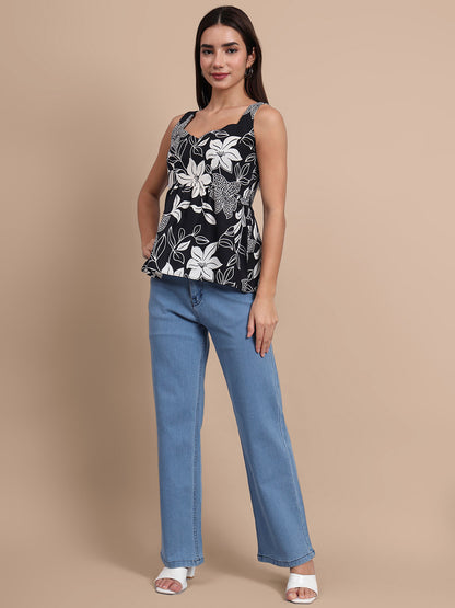 Floral Print Waist Top and Tunics