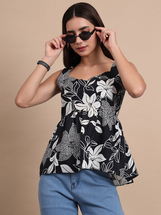Floral Print Waist Top and Tunics