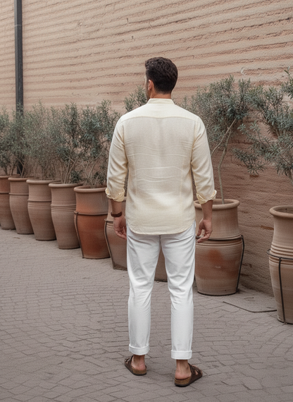 Regular Fit cream color Solid linen fabric Shirt