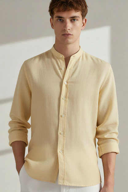 Regular Fit cream color Solid linen fabric Shirt