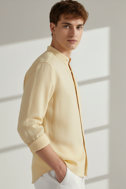 Regular Fit cream color Solid linen fabric Shirt