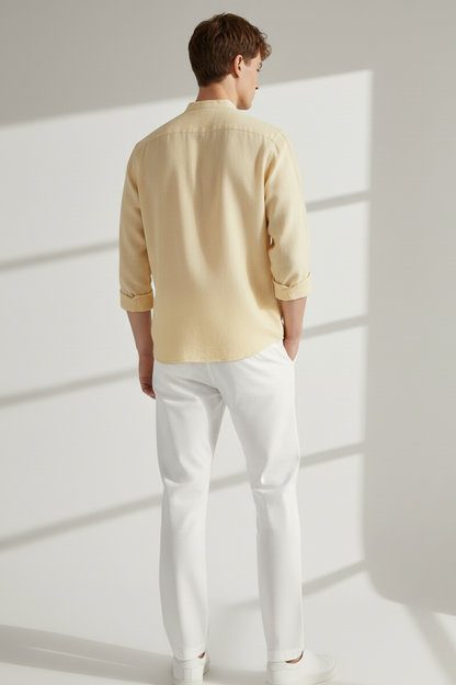Regular Fit cream color Solid linen fabric Shirt