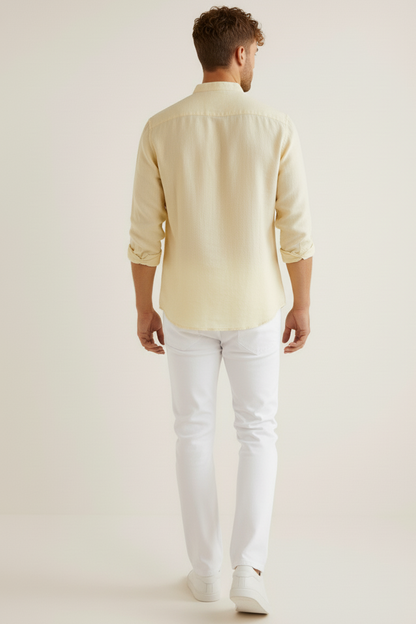Regular Fit cream color Solid linen fabric Shirt