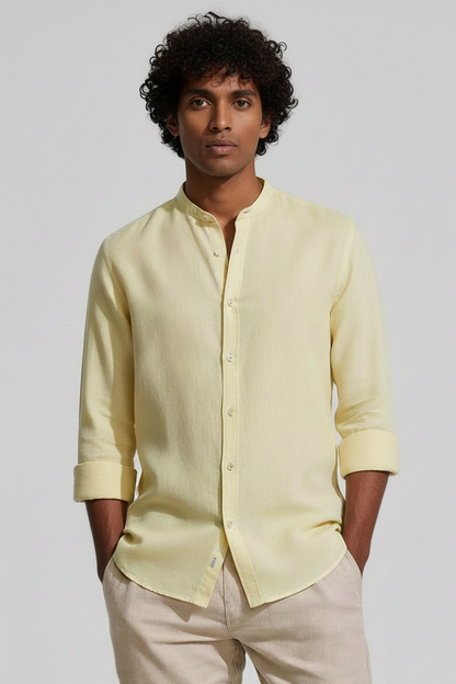 Regular Fit cream color Solid linen fabric Shirt