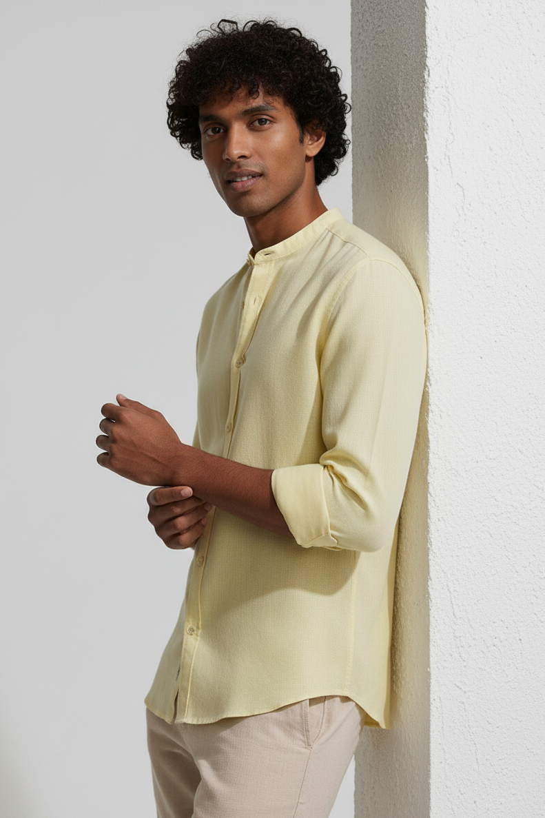 Regular Fit cream color Solid linen fabric Shirt