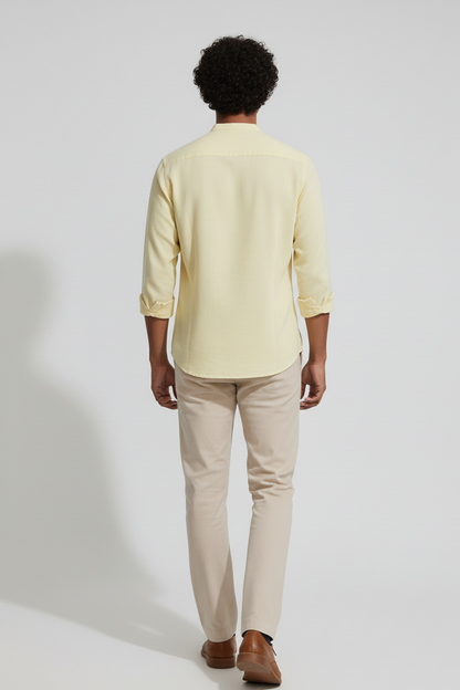 Regular Fit cream color Solid linen fabric Shirt