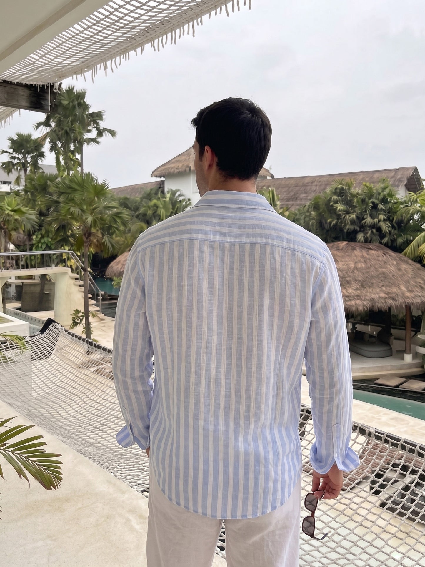 Men's Blue And White Stripe Linen Shirt