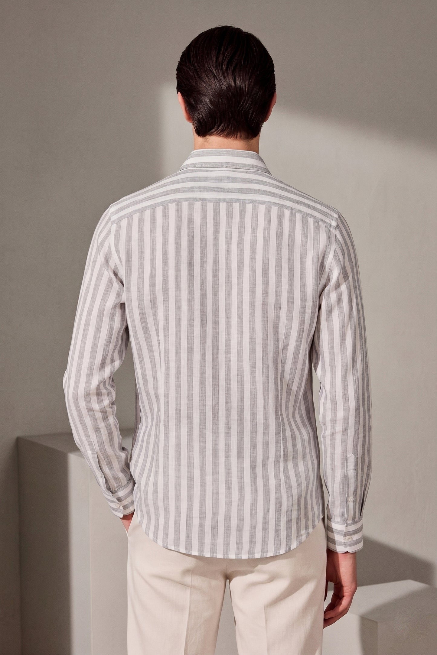 Men's Grey And White Stripe Linen Shirt