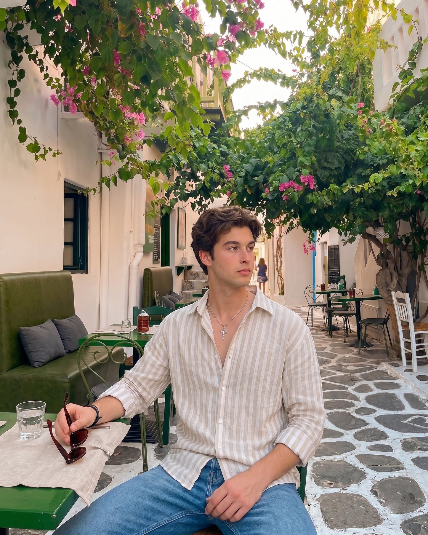 Men's Light Brown And White Stripe Linen Shirt