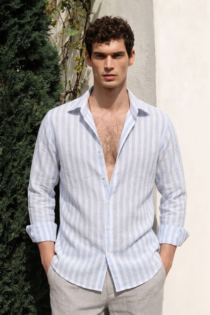 Men's Light Ocean Striped Linen Shirt