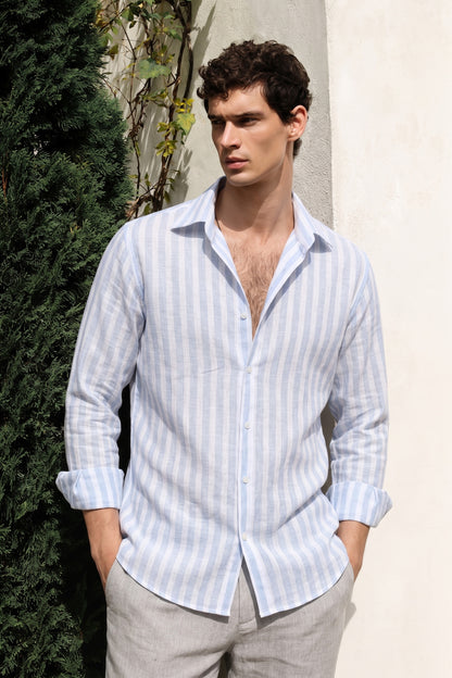 Men's Light Ocean Striped Linen Shirt