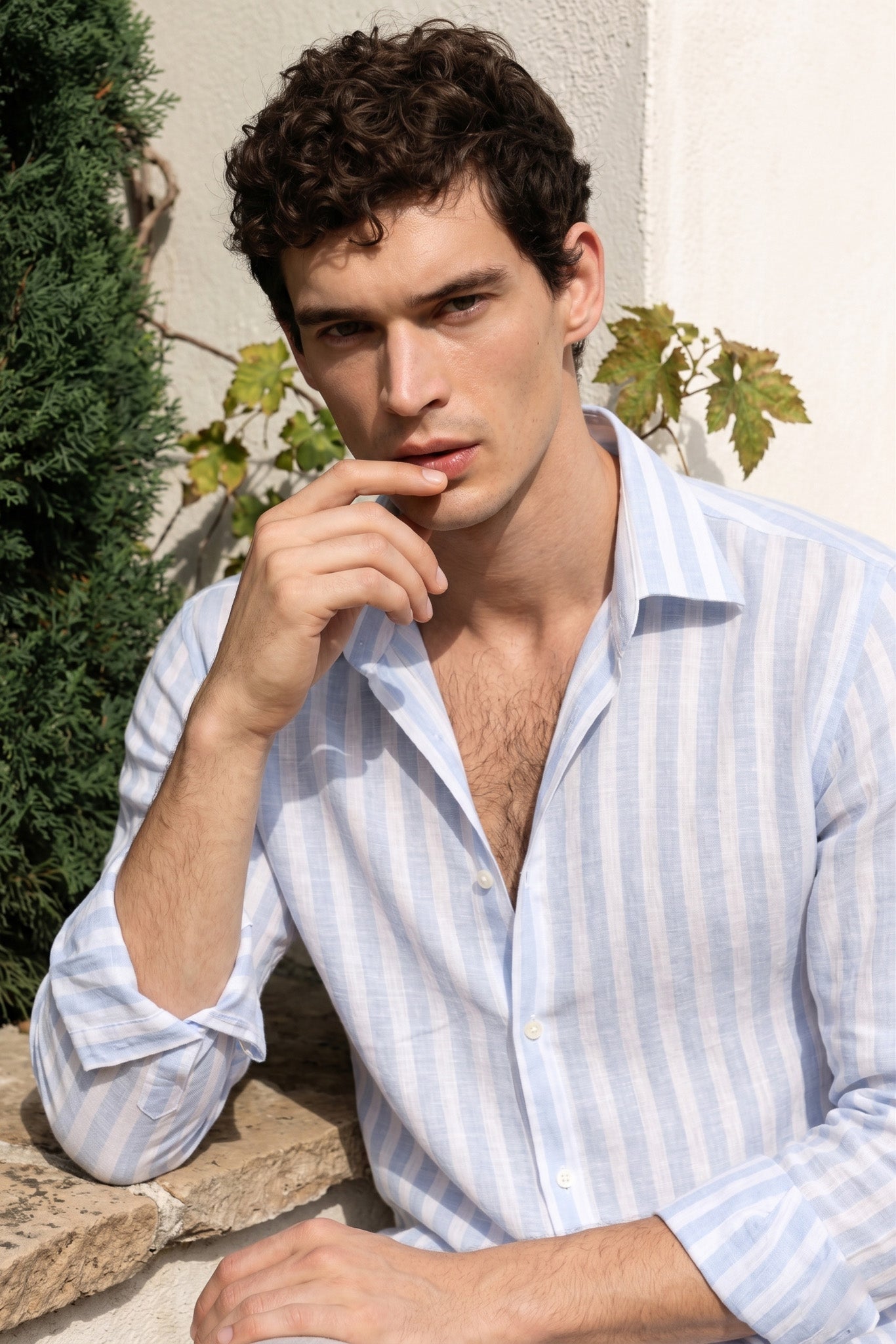 Men's Light Ocean Striped Linen Shirt