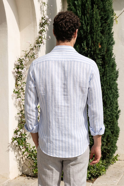 Men's Light Ocean Striped Linen Shirt
