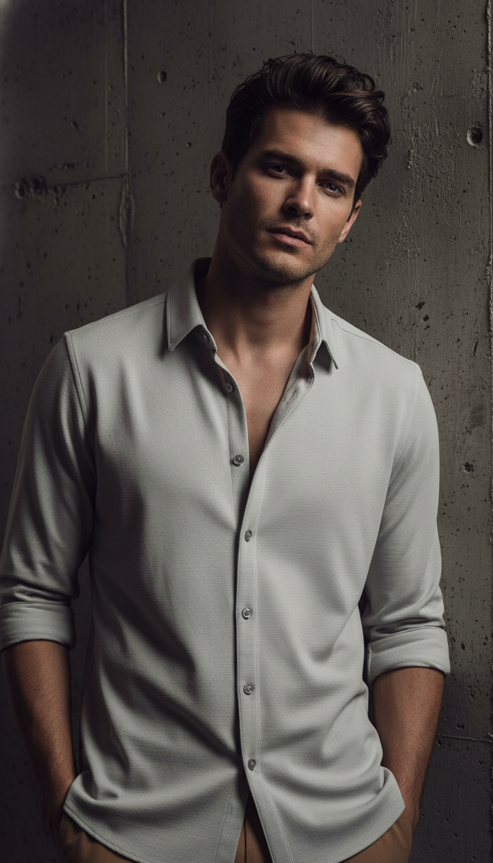 Regular Fit Khadi Color Lycra Shirt