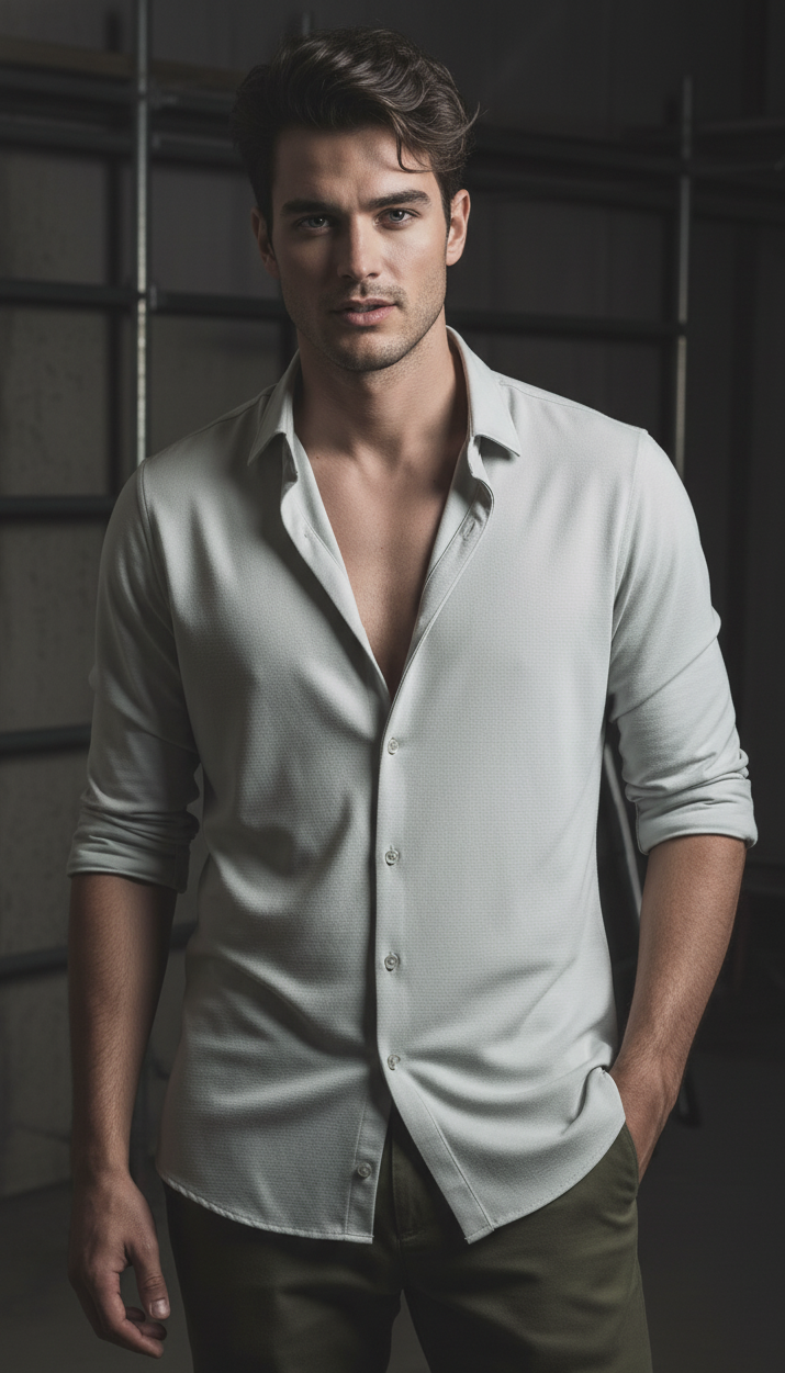 Regular Fit Khadi Color Lycra Shirt