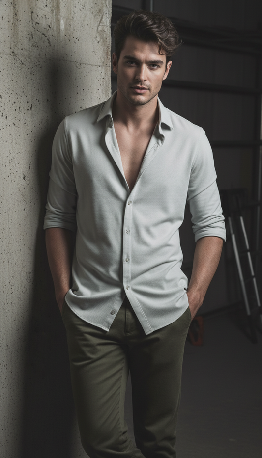 Regular Fit Khadi Color Lycra Shirt