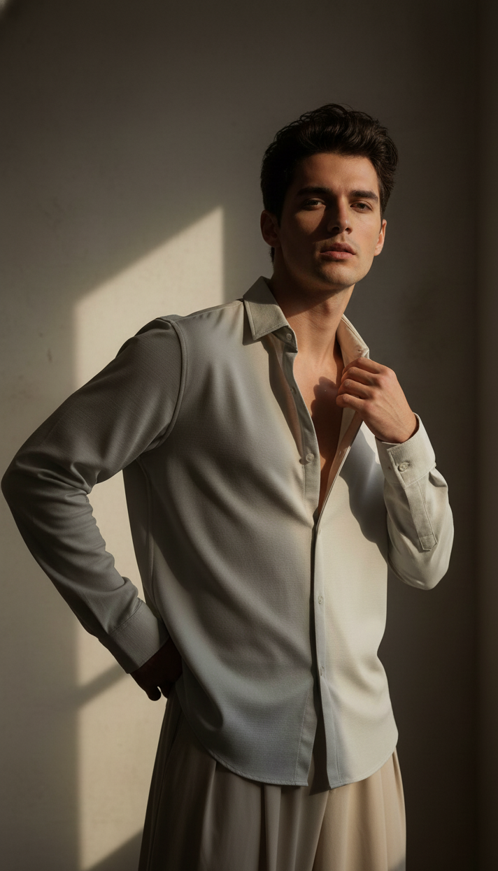 Regular Fit Khadi Color Lycra Shirt