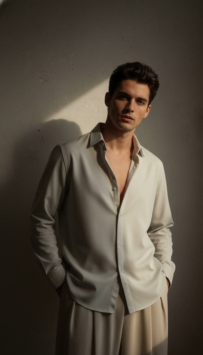 Regular Fit Khadi Color Lycra Shirt