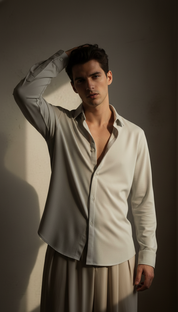 Regular Fit Khadi Color Lycra Shirt