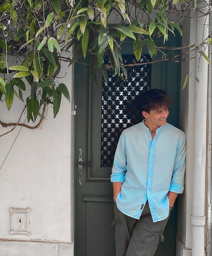 Regular Fit cream color Solid linen fabric Shirt