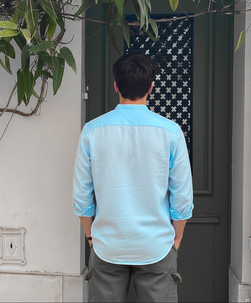 Regular Fit cream color Solid linen fabric Shirt