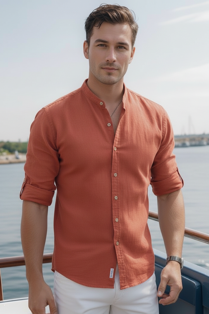 Regular Fit cream color Solid linen fabric Shirt