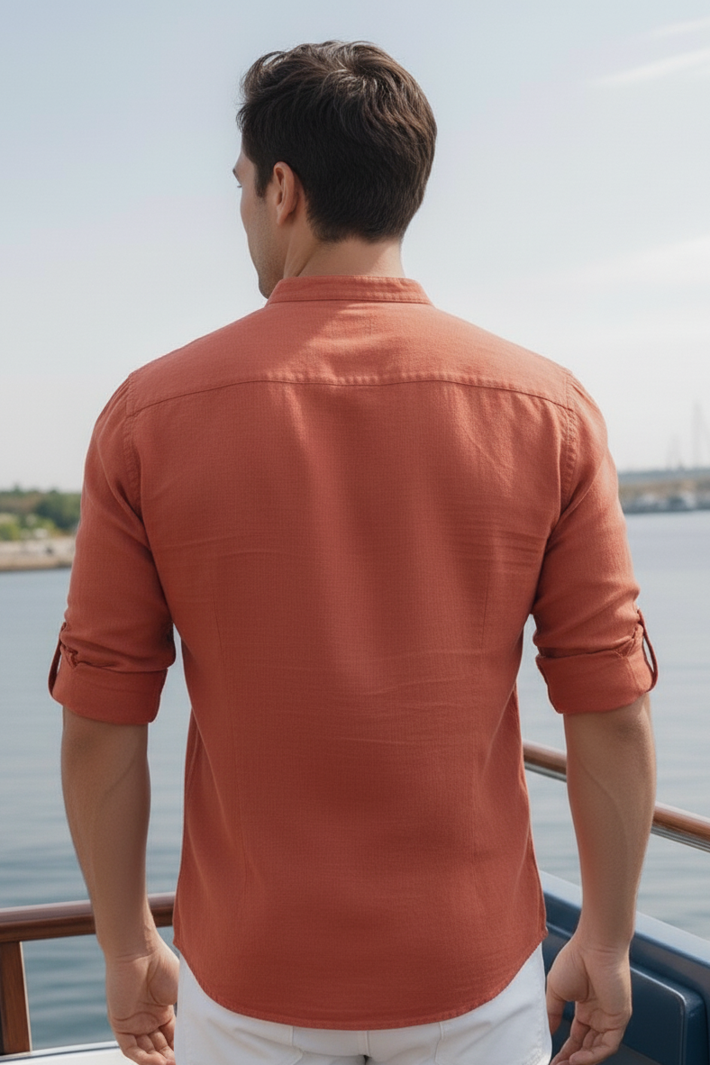 Regular Fit cream color Solid linen fabric Shirt