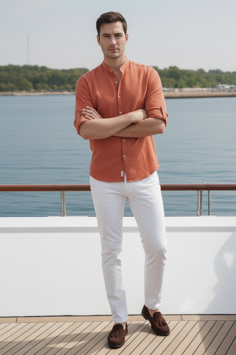 Regular Fit cream color Solid linen fabric Shirt