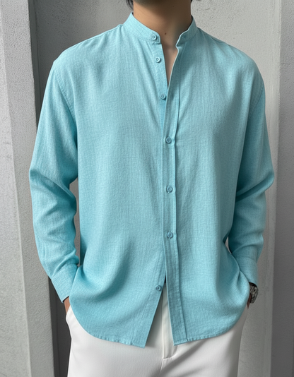 Regular Fit cream color Solid linen fabric Shirt