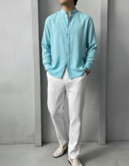 Regular Fit cream color Solid linen fabric Shirt