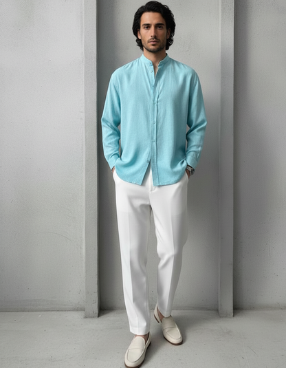 Regular Fit cream color Solid linen fabric Shirt