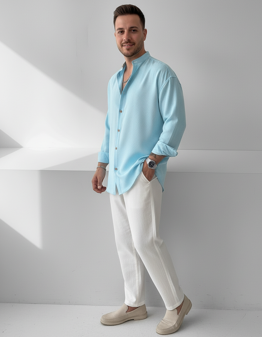 Regular Fit cream color Solid linen fabric Shirt