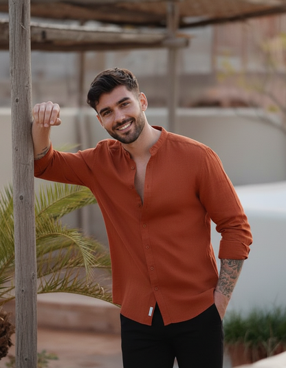 Regular Fit cream color Solid linen fabric Shirt