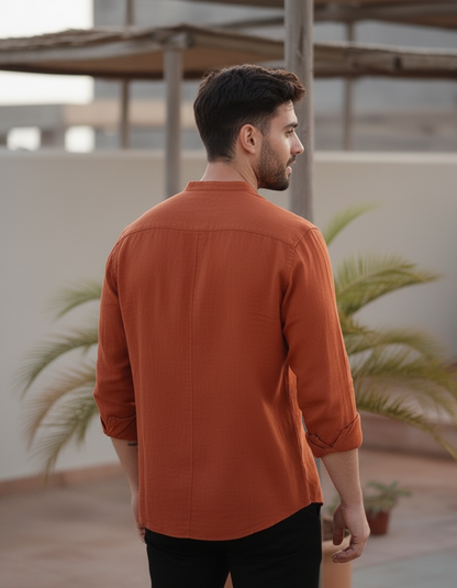 Regular Fit cream color Solid linen fabric Shirt