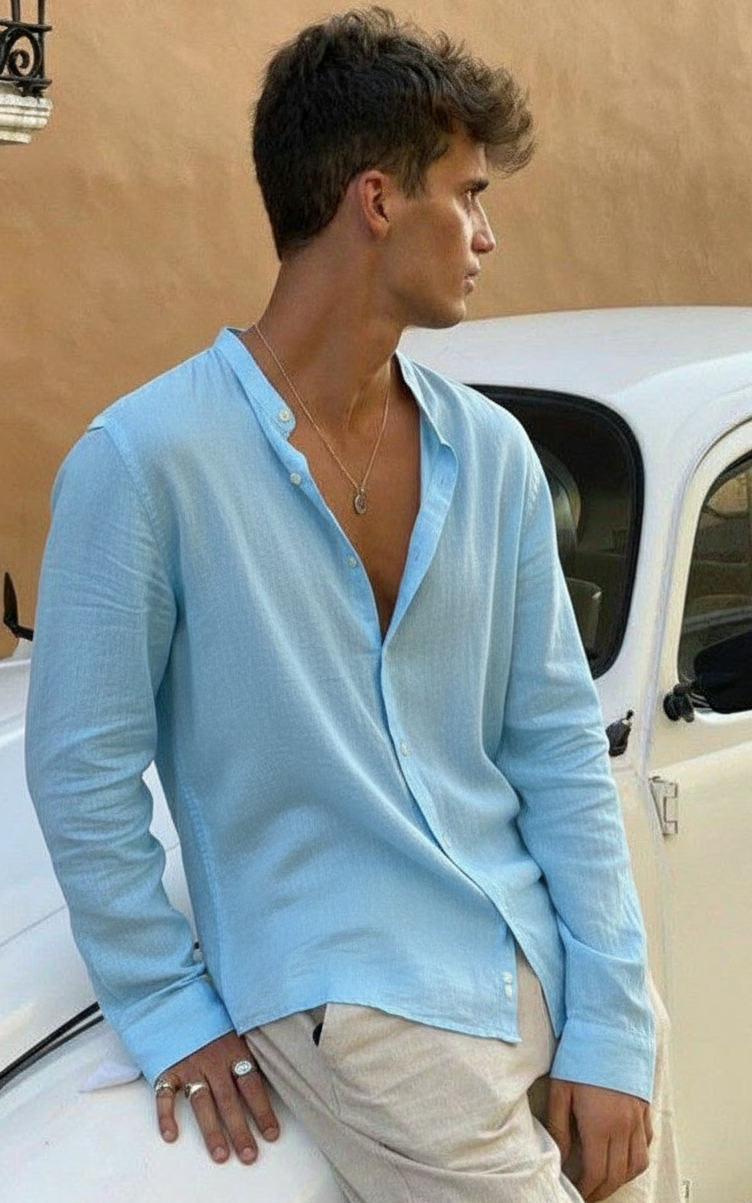 Regular Fit cream color Solid linen fabric Shirt