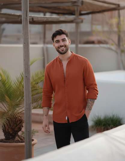 Regular Fit cream color Solid linen fabric Shirt